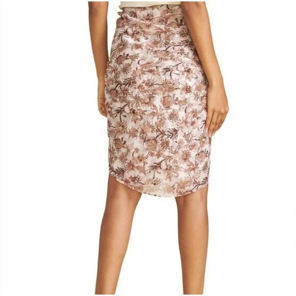 Veronica Beard Silk Midi Skirt Hazel Metallic Floral Asymmetrical Ruffle - Picture 2 of 11